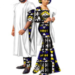 Couples Matching African Clothes Wedding Men T-shirt Pant Suit with Robe and Lady Dress with Headscarf Gift Print Dresses WYQ863