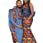 Bintarealwax Africa Style Couples Clothing Bazin Long Women Dress & Mens Robe set Dashiki Plus Size Wedding Clothing WYQ841