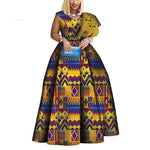 Bintarealwax Dashiki African Print Dresses Bazin One-shoulder Party Dress Vestidos Plus Size African Dresses for Women WY3834