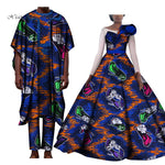 Couples Lover Clothes Print Dress African Clothing African Dresses for Women Bazin Shirt and Pants Men 3 Pieces Sets WYQ427