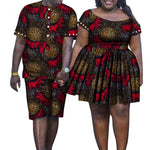 African Couple Matching Clothing Summer Men's Suit Set Women Short Dress Wax Print Cotton African Clothes Couple Outfits WYQ208