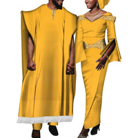 BintaRealWax African Print Clothes for Couple Dashiki Solid Women Long Dresses and Men Long Robe WYQ834