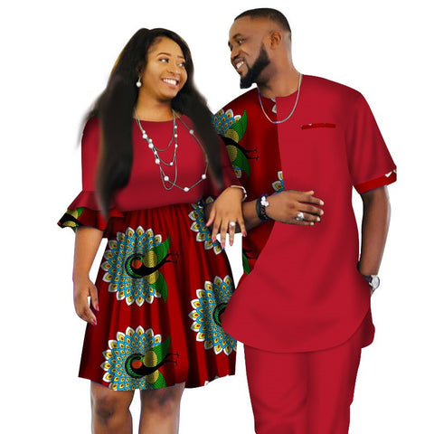 African Couple Clothes African Dashiki Print Two Piece Set Couple African Clothing for Lovers Men's Pants Set Women Dress WYQ80