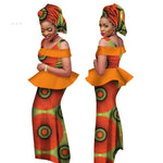 African Dresses for Women 2022 Dashiki Off the Shoulder Africa clothing Set & Headtie Traditional African Clothing WY1985