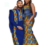 Bintarealwax Africa Style Couples Clothing Bazin Long Women Dress & Mens Robe set Dashiki Plus Size Wedding Clothing WYQ841