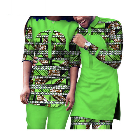 2 Piece Set African Dashiki Print Couple Clothing for Lovers Men women Shirt and pant long sleeve causal Fashion WYQ106