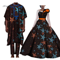 Couples Lover Clothes Print Dress African Clothing African Dresses for Women Bazin Shirt and Pants Men 3 Pieces Sets WYQ427