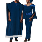 BintaRealWax African Print Clothes for Couple Dashiki Solid Women Long Dresses and Men Long Robe WYQ834