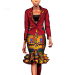 Bintarealwax Women Africa Two Piece Set Casual Jacket Blouses & Knee Length Skirt Female Business Formal Skirt Suit Sets WY7352