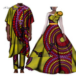 Couples Lover Clothes Print Dress African Clothing African Dresses for Women Bazin Shirt and Pants Men 3 Pieces Sets WYQ427