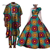 Couples Lover Clothes Print Dress African Clothing African Dresses for Women Bazin Shirt and Pants Men 3 Pieces Sets WYQ427