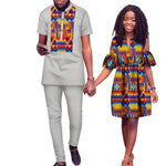 African Family Matching Clothes Couple Women Dress and Men T-shirt Suit Custom Plus Size Street Wear WYQ855