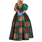 Bintarealwax Dashiki African Print Dresses Bazin One-shoulder Party Dress Vestidos Plus Size African Dresses for Women WY3834