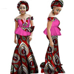 Plus Size African Women Skirt Set Dashiki Crop & Top 2 Piece Set Free Head scaf African Print Clothes for Lady BRW WY2437