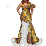 BintaRealWax African Dresses Vintage Plus Size Clothing for Women Elegant Africa Wax Print Strapless Floor- length Dress WY1700