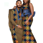 Bintarealwax Africa Style Couples Clothing Bazin Long Women Dress & Mens Robe set Dashiki Plus Size Wedding Clothing WYQ841