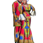 African Suit for Couple Men Top +Trouser and Women Blouse +Ankle Skirt Dashiki Print Plus Size Set Party Wedding Clothing WYQ790