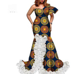 BintaRealWax African Dresses Vintage Plus Size Clothing for Women Elegant Africa Wax Print Strapless Floor- length Dress WY1700