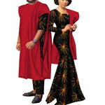 Couples Matching African Clothes Wedding Men T-shirt Pant Suit with Robe and Lady Dress with Headscarf Gift Print Dresses WYQ863