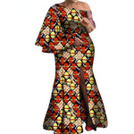 Bintarealwax African Dresses for Women Flared Sleeves Long Maxi Dress Dashiki Plus size 7XL African Women Dresses WY8237
