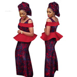 African Dresses for Women 2022 Dashiki Off the Shoulder Africa clothing Set & Headtie Traditional African Clothing WY1985