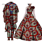 Couples Lover Clothes Print Dress African Clothing African Dresses for Women Bazin Shirt and Pants Men 3 Pieces Sets WYQ427