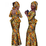 Bintarealwax Africa Style Two Piece Skirt Set Dashiki Elegant Clothing Ruffles Crop Top and Skirt Women Sets for Wedding WY1057