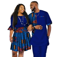 African Couple Clothes African Dashiki Print Two Piece Set Couple African Clothing for Lovers Men's Pants Set Women Dress WYQ80