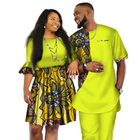 African Couple Clothes African Dashiki Print Two Piece Set Couple African Clothing for Lovers Men's Pants Set Women Dress WYQ80