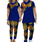 2 Piece Set Couple Clothes African Print Clothing Dashiki Shirt and Pants for Lovers Men's Women's Tops and Pants WYQ123