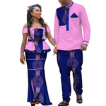 Wedding 2 Pcs Set African Dashiki Couple Print Clothing for Lovers Men's Shirt and Pant Blazer Women's Party Dress WYQ113