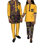 African Print Top and Pants Sets for Couple Clothing Bazin Riche Patchwork Print 2 Pieces Lover Couples Clothes WYQ262