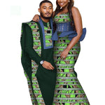 Bintarealwax Africa Style Couples Clothing Bazin Long Women Dress & Mens Robe set Dashiki Plus Size Wedding Clothing WYQ841