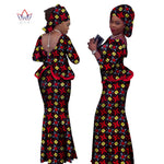 Bintarealwax Africa Style Two Piece Skirt Set Dashiki Elegant Clothing Ruffles Crop Top and Skirt Women Sets for Wedding WY1057