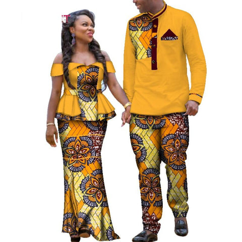 Wedding 2 Pcs Set African Dashiki Couple Print Clothing for Lovers Men's Shirt and Pant Blazer Women's Party Dress WYQ113