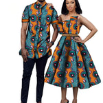 Bintarealwax African Print Clothes for Couple Dashiki Elegant Lady Party Dresses and Men Shirts Cotton African Clothing WYQ698