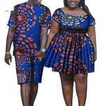 African Couple Matching Clothing Summer Men's Suit Set Women Short Dress Wax Print Cotton African Clothes Couple Outfits WYQ208