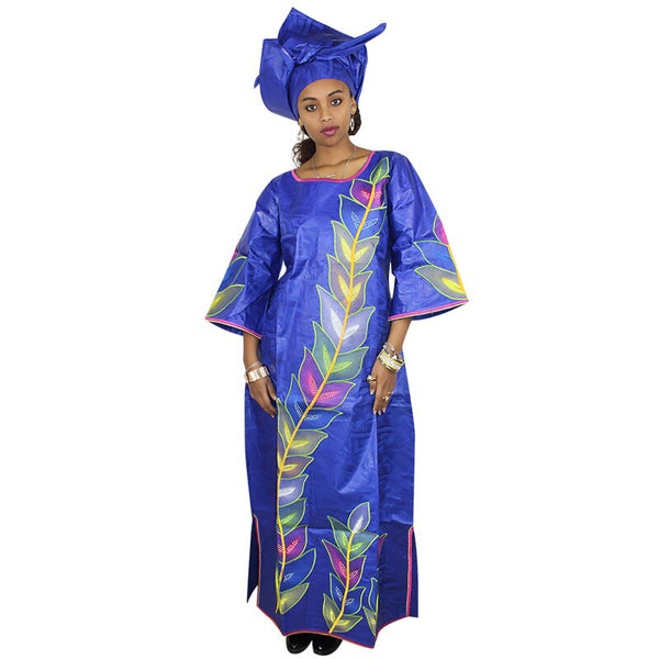 African Brocade Clothing For Women Embroidery Bazin Riche Dress With Scarf X21242