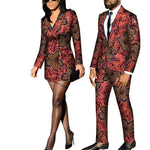 African Clothes for Couple Fashion Blazer Coat African Print Clothing for Lovers Men Blazer Suit Women's Mini Dress WYQ594