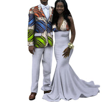 African Clothes for Couple Wedding Party African Clothing Print Men Blazer and Pants Suits Set Women Sexy Long Dresses WYQ739