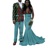 African Clothes for Couple Wedding Party African Clothing Print Men Blazer and Pants Suits Set Women Sexy Long Dresses WYQ739