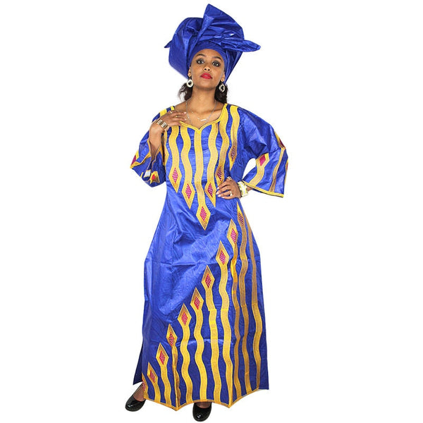 African Clothing For Women Embroidery Bazin Riche Long Dress with Scarf X21265