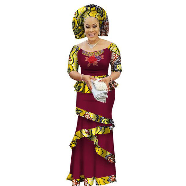 African Clothing Half-Sleeve Style Long Dress For Women Cotton Print X11415