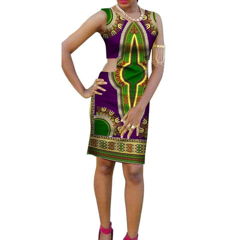 African Cotton Dashiki Wax Print Pattern Ankara Bazin-Riche Dress for Women X11980