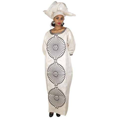 African Women Clothing Embroidery Bazin Riche Long Dress with Scarf For X21264
