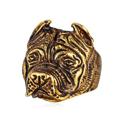 French Bulldog Punk Ring Men Jewelry Wholesale Gold Color Stainless Q50138