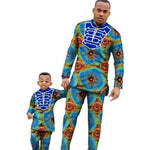 Ankara African Family dress Top Shirt and Pants Sets for dad and son V11611