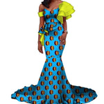 Vintage Vestidos Bazin Long Mermaid Dress Draped Patchwork African Print Dresses For Women African Ankara Clothing Wy3346 - 6 / Xs