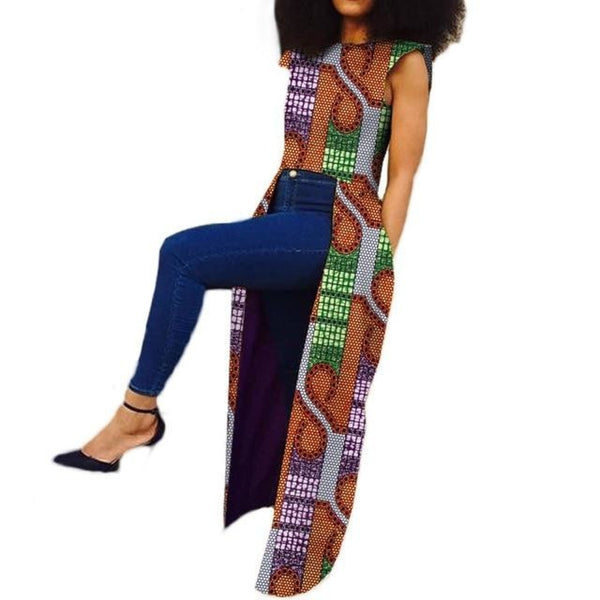 Customized African Print Sleeveless Trench Coat for Women X10410