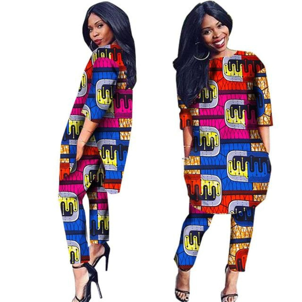 Women African Dashiki 2Pc 3/4 Sleeve Shirt and Pants Outwear With Pock ...